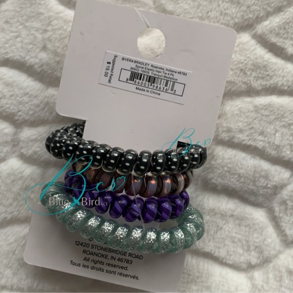 Vera Bradley Spiral Elastic Hair Tie 4PK Tranquil Medallion - Picture 2 of 3